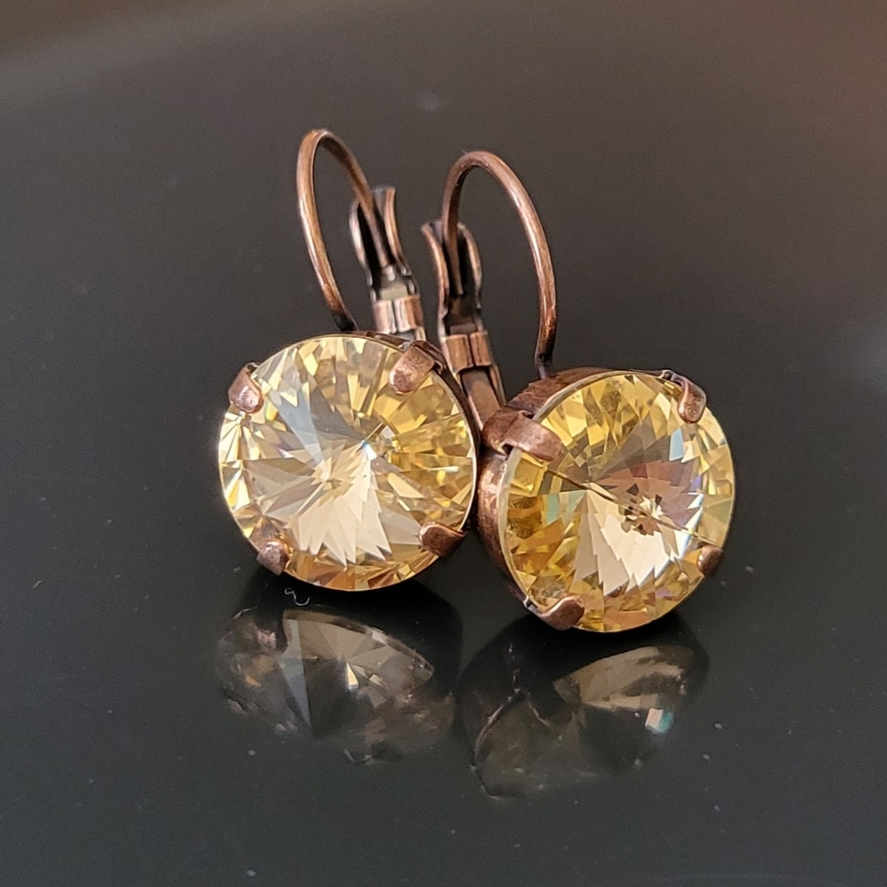 Austrian Crystal Earrings in Antique Copper
